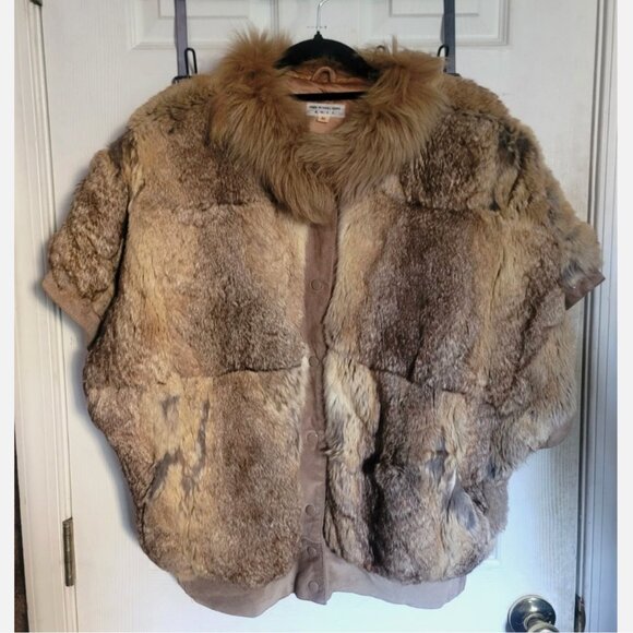 VTG Rabbit Fur Suede Bomber Jacket Convertible Vest Removable Sleeves Women M - Picture 15 of 16